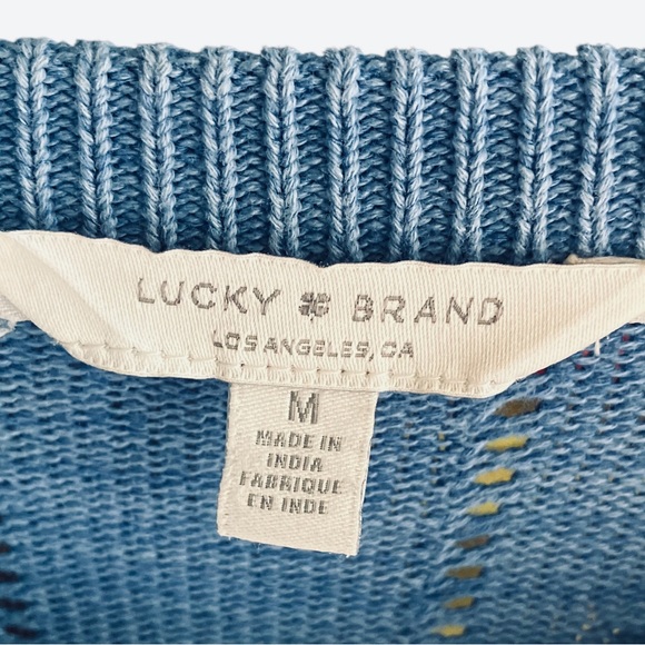 Vintage Lucky Brand Blue Pointelle Knit Button Cardigan Sweater Med Cottagecore - Picture 2 of 5